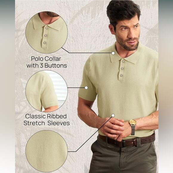 Mainfini Men's Knit Button Polo Shirts Beige XXL - Picture 4 of 10